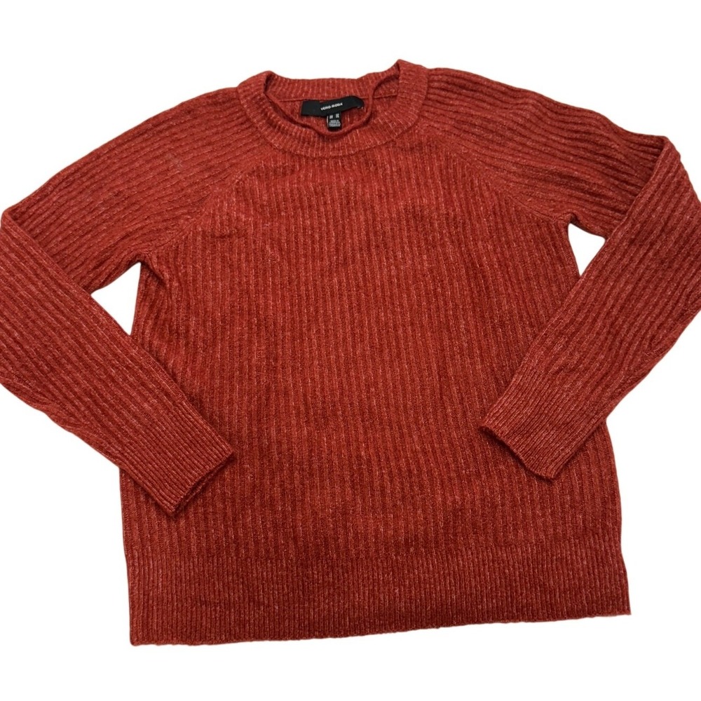 Vero Moda Sweater Womens XS Red Orange Lotus Ribbed Knit Crew Neck Raglan